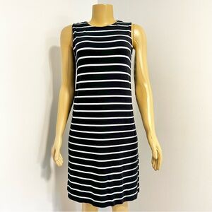 J. Jill Wearever Navy Blue Light Blue Striped Sleeveless Shift Dress XS 194121